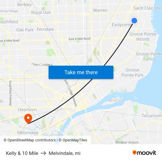 Kelly & 10 Mile to Melvindale, mi map