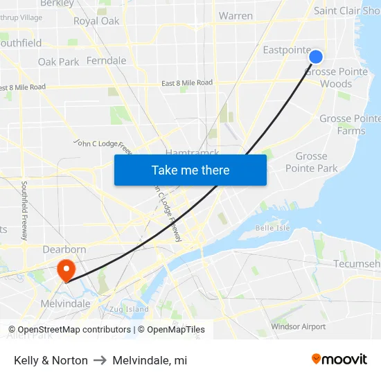 Kelly & Norton to Melvindale, mi map