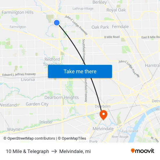 10 Mile & Telegraph to Melvindale, mi map