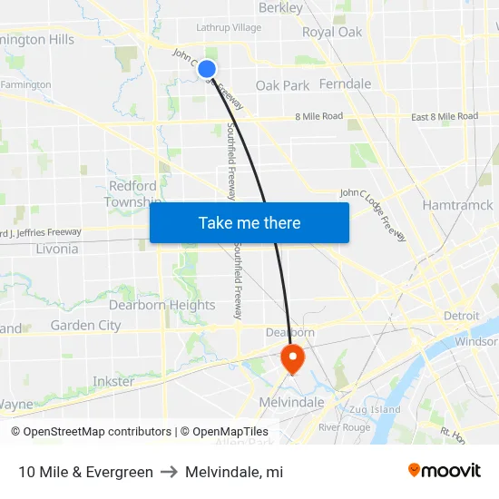 10 Mile & Evergreen to Melvindale, mi map