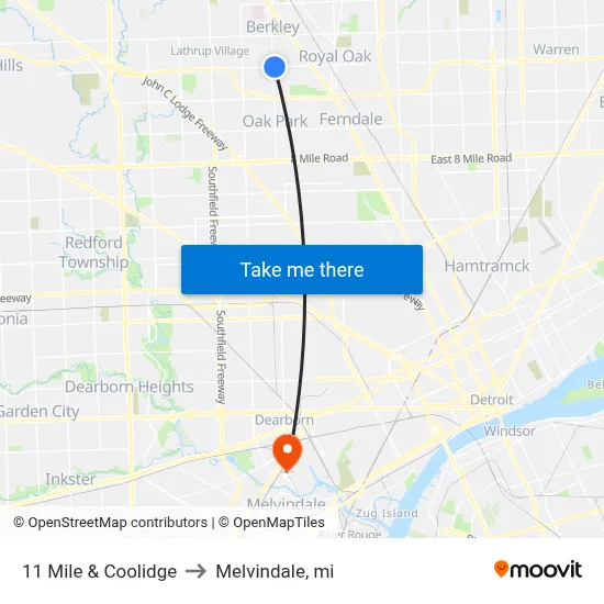 11 Mile & Coolidge to Melvindale, mi map