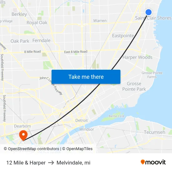 12 Mile & Harper to Melvindale, mi map