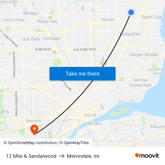 12 Mile & Sandalwood to Melvindale, mi map