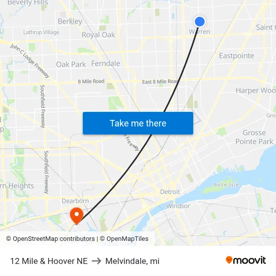12 Mile & Hoover NE to Melvindale, mi map