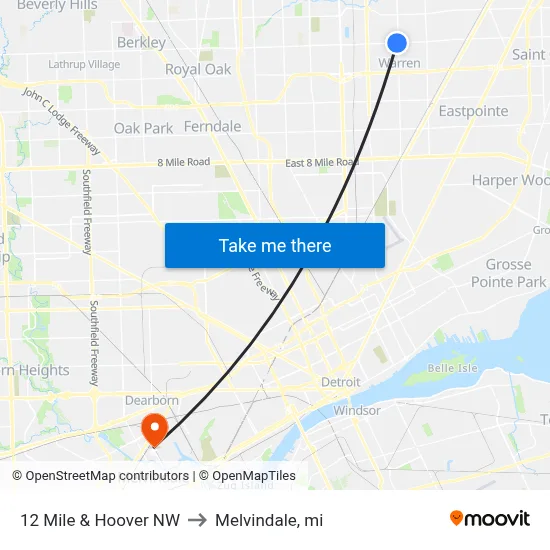 12 Mile & Hoover NW to Melvindale, mi map