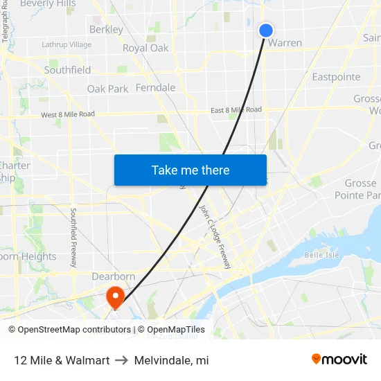 12 Mile & Walmart to Melvindale, mi map