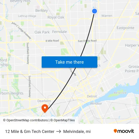 12 Mile & Gm Tech Center to Melvindale, mi map