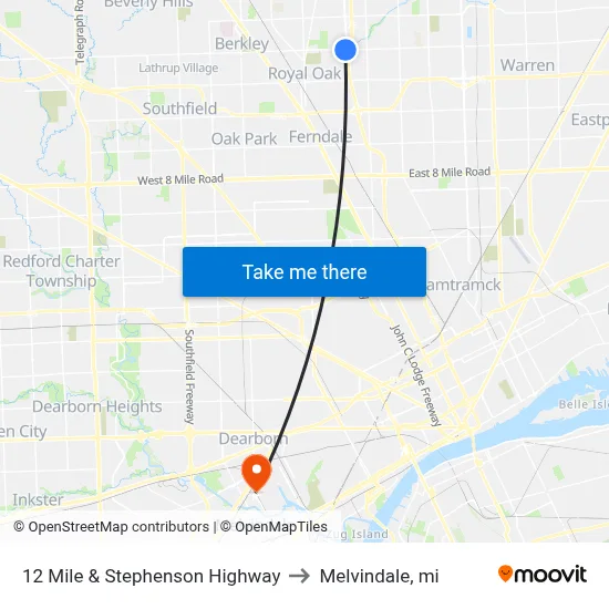 12 Mile & Stephenson Highway to Melvindale, mi map