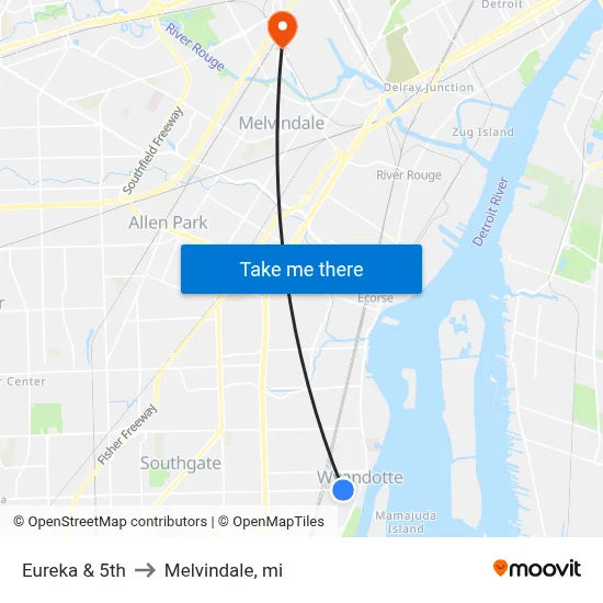 Eureka & 5th to Melvindale, mi map