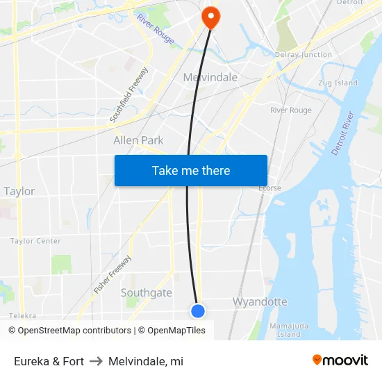 Eureka & Fort to Melvindale, mi map