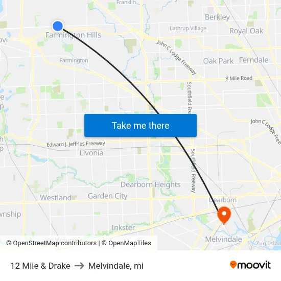 12 Mile & Drake to Melvindale, mi map