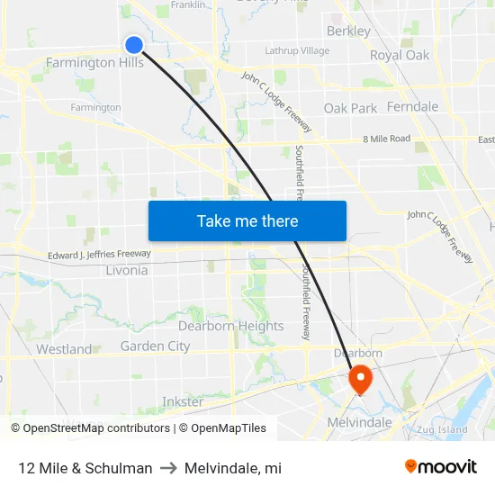 12 Mile & Schulman to Melvindale, mi map