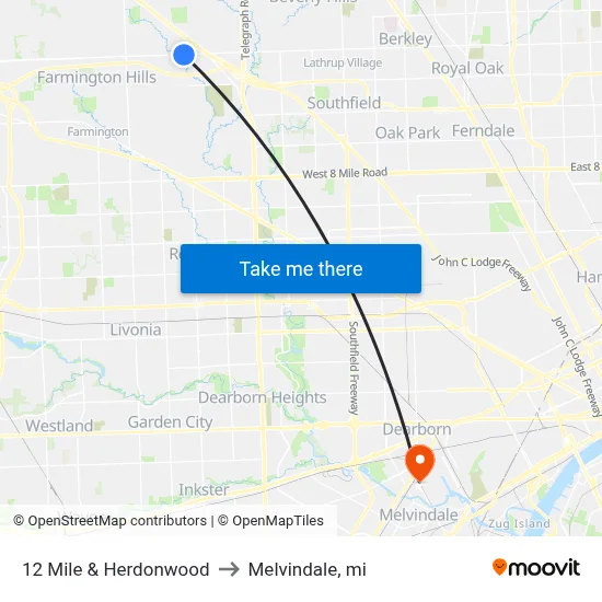 12 Mile & Herdonwood to Melvindale, mi map