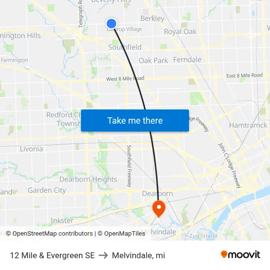 12 Mile & Evergreen SE to Melvindale, mi map