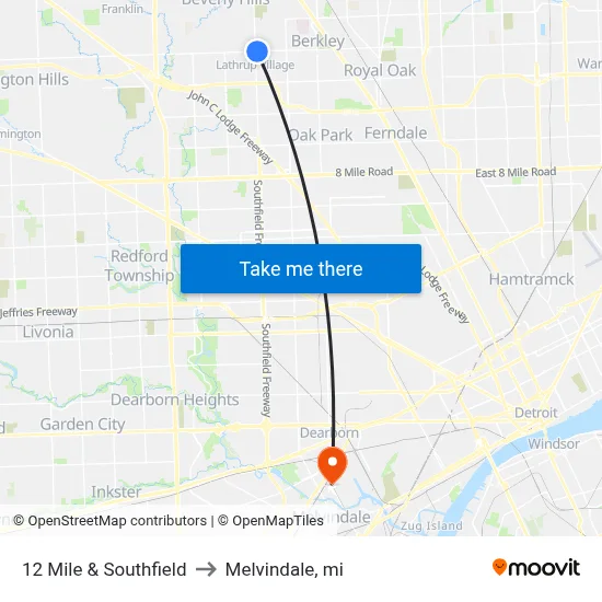 12 Mile & Southfield to Melvindale, mi map