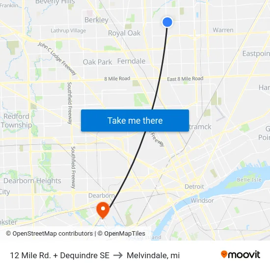 12 Mile Rd. + Dequindre SE to Melvindale, mi map