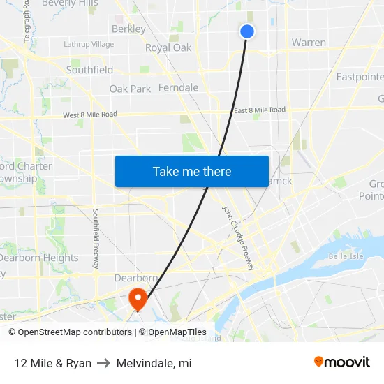 12 Mile & Ryan to Melvindale, mi map