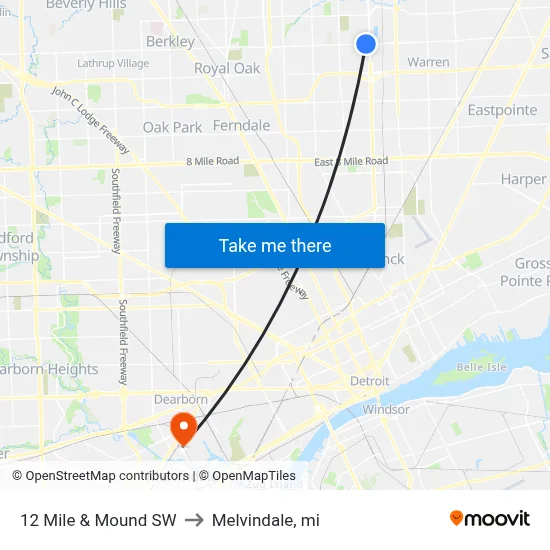 12 Mile & Mound SW to Melvindale, mi map