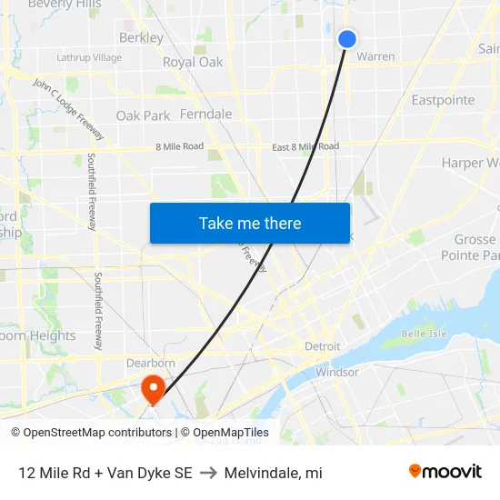 12 Mile Rd + Van Dyke SE to Melvindale, mi map