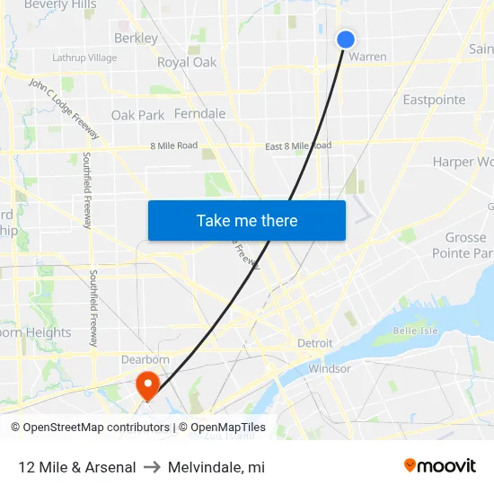 12 Mile & Arsenal to Melvindale, mi map