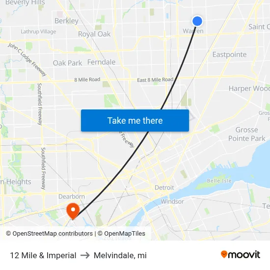 12 Mile & Imperial to Melvindale, mi map