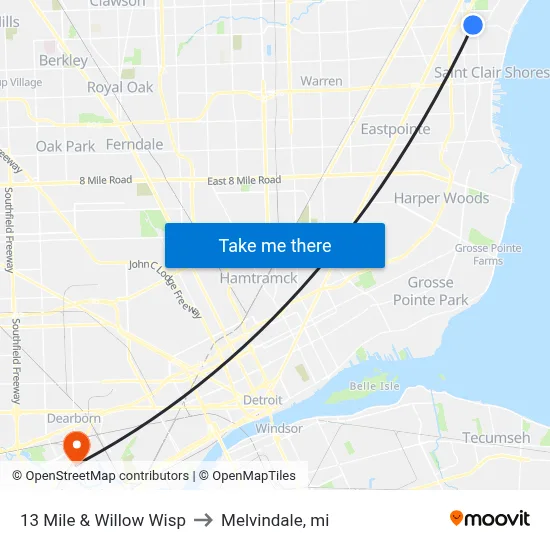 13 Mile & Willow Wisp to Melvindale, mi map