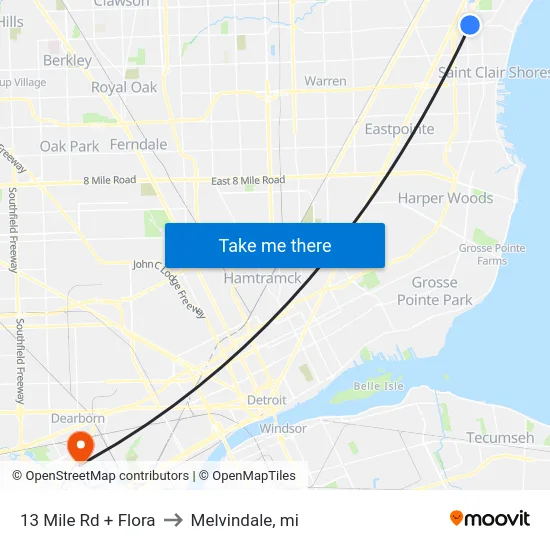 13 Mile Rd + Flora to Melvindale, mi map