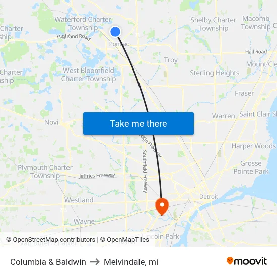 Columbia & Baldwin to Melvindale, mi map