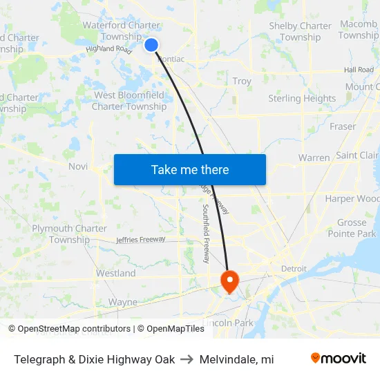Telegraph & Dixie Highway Oak to Melvindale, mi map