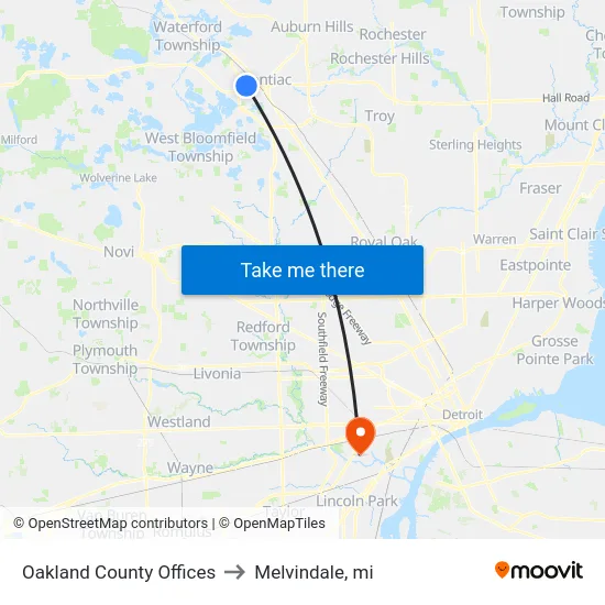 Oakland County Offices to Melvindale, mi map