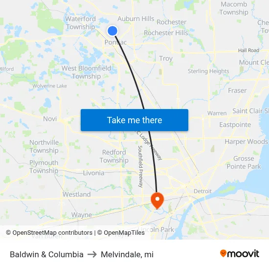 Baldwin & Columbia to Melvindale, mi map