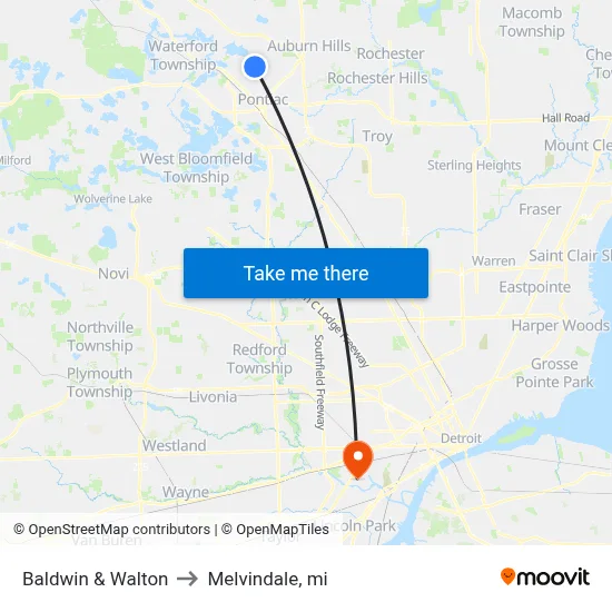 Baldwin & Walton to Melvindale, mi map