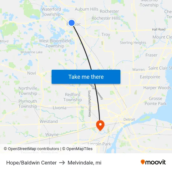 Hope/Baldwin Center to Melvindale, mi map