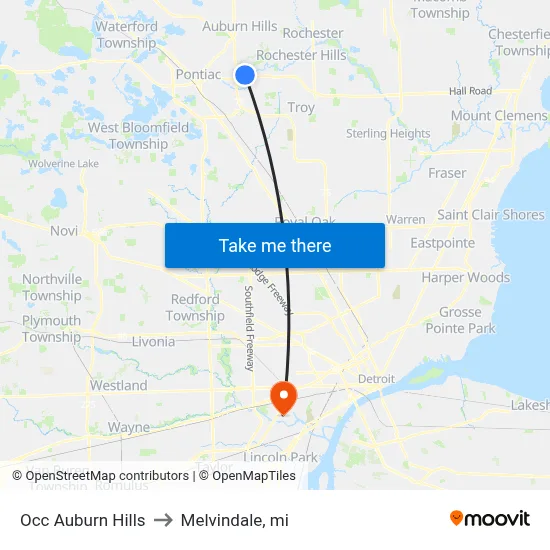 Occ Auburn Hills to Melvindale, mi map
