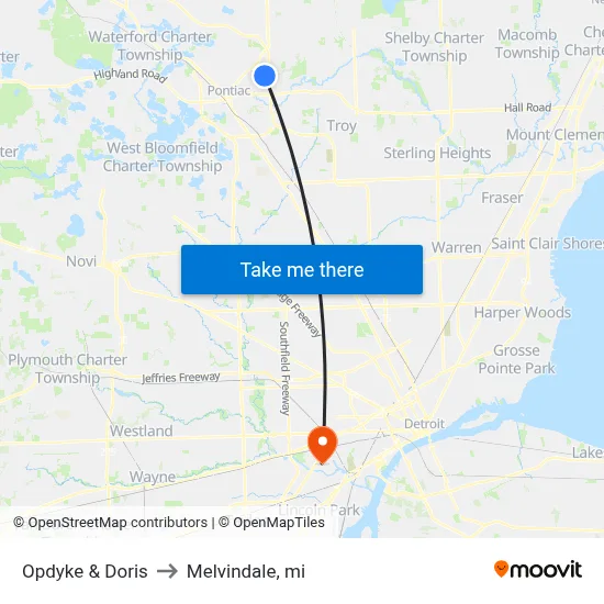 Opdyke & Doris to Melvindale, mi map