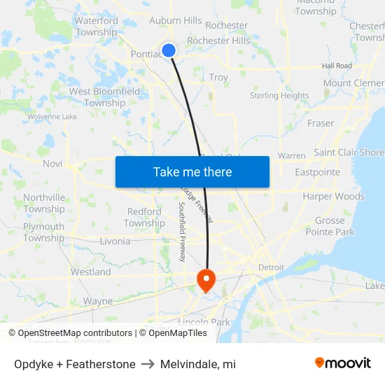 Opdyke + Featherstone to Melvindale, mi map