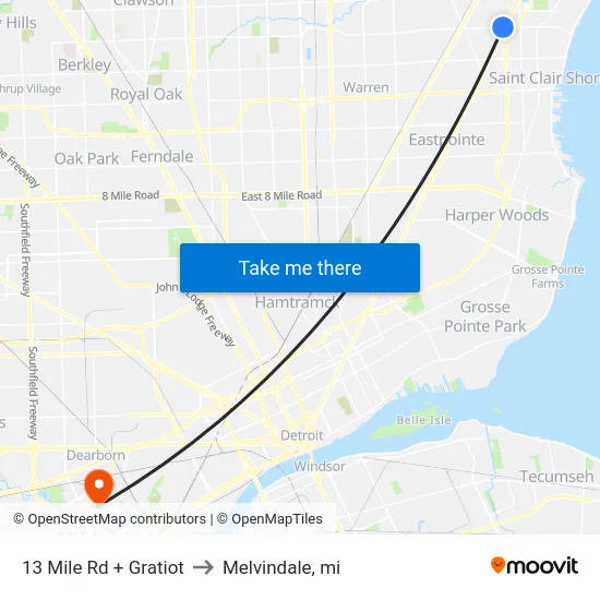 13 Mile Rd + Gratiot to Melvindale, mi map