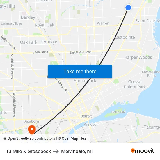 13 Mile & Grosebeck to Melvindale, mi map