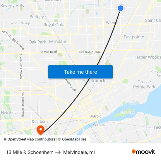 13 Mile & Schoenherr to Melvindale, mi map