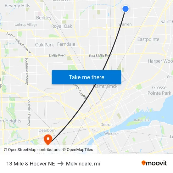 13 Mile & Hoover NE to Melvindale, mi map