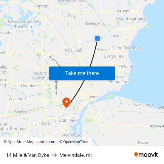 14 Mile & Van Dyke to Melvindale, mi map