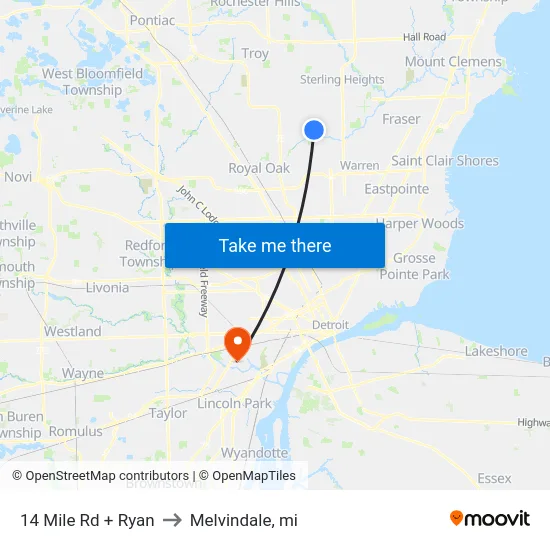 14 Mile Rd + Ryan to Melvindale, mi map