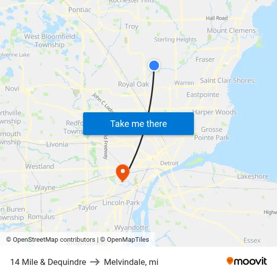 14 Mile & Dequindre to Melvindale, mi map