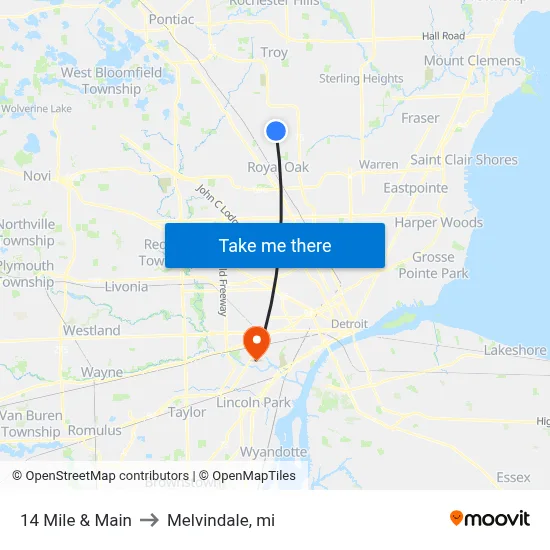 14 Mile & Main to Melvindale, mi map
