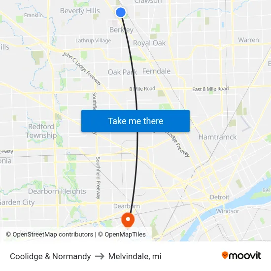 Coolidge & Normandy to Melvindale, mi map