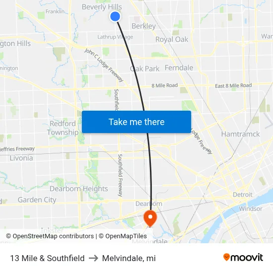 13 Mile & Southfield to Melvindale, mi map