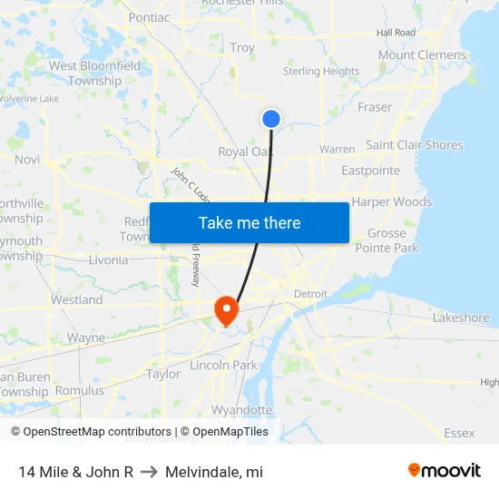 14 Mile & John R to Melvindale, mi map