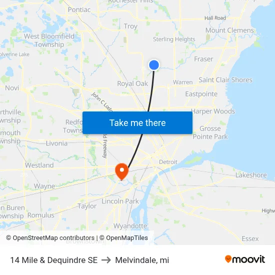 14 Mile & Dequindre SE to Melvindale, mi map
