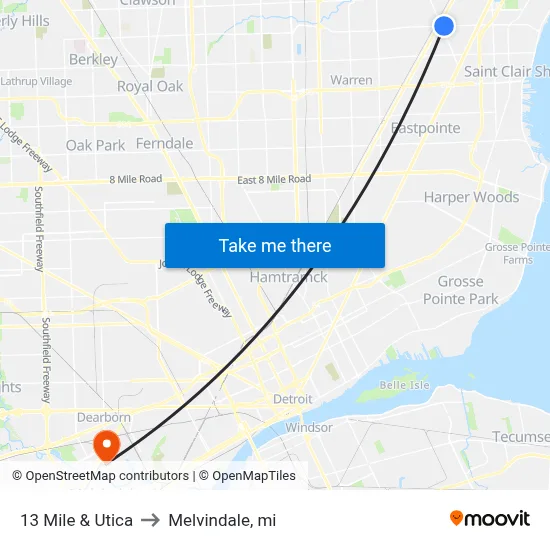 13 Mile & Utica to Melvindale, mi map
