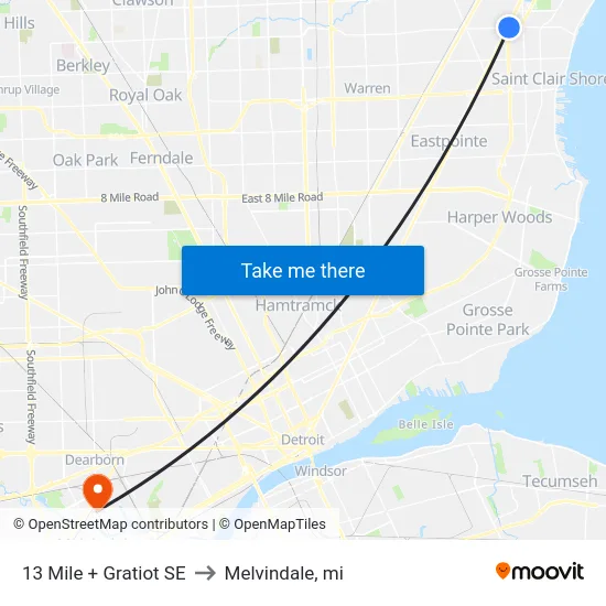 13 Mile + Gratiot SE to Melvindale, mi map